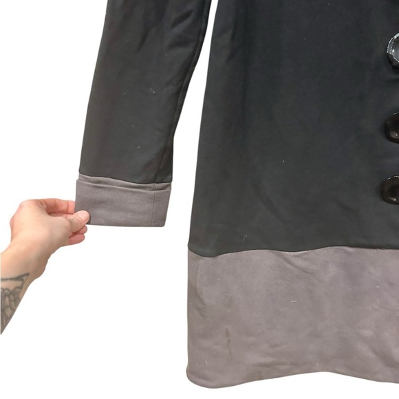 Neon Buddha XL Button Down Jacket Black & Gray Color Block Knit Long Artsy Boho - Picture 6 of 9